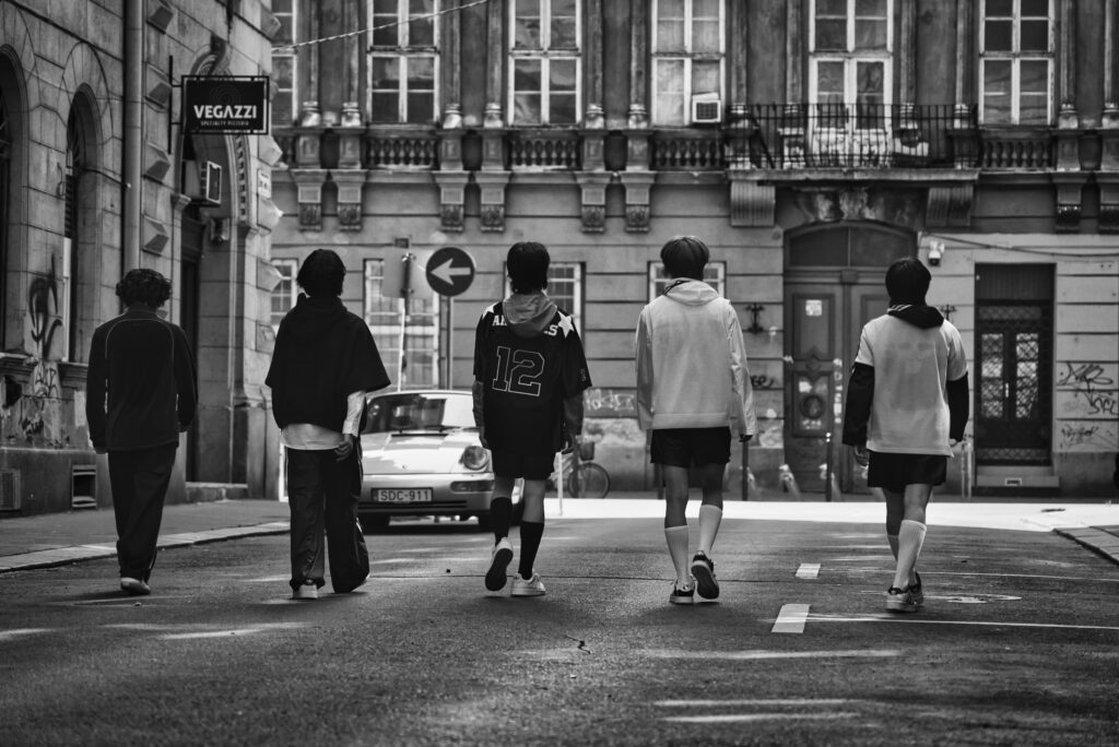 Korean music video production in Budapest - K-pop artists walking