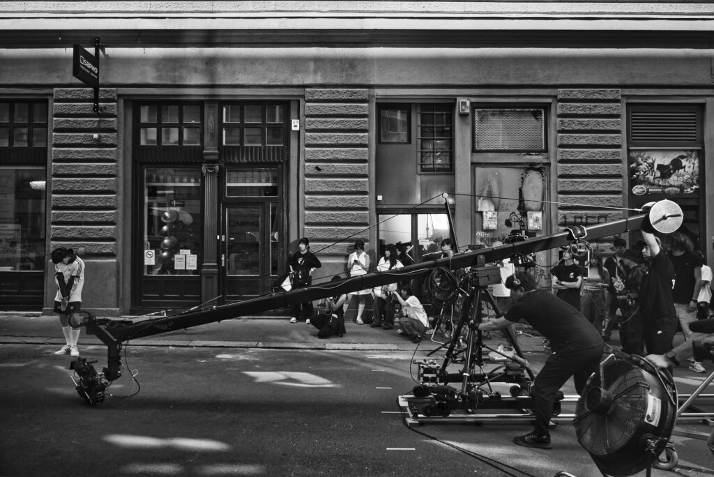 Korean music video production in Budapest - Jimmy jib in action